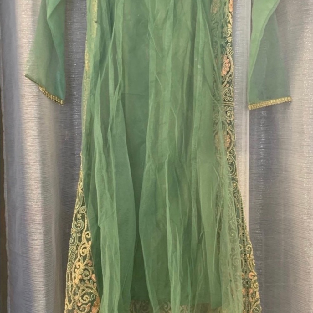 Green maxi 3 pcs salwar kameez wedding dress - Picture 2 of 4